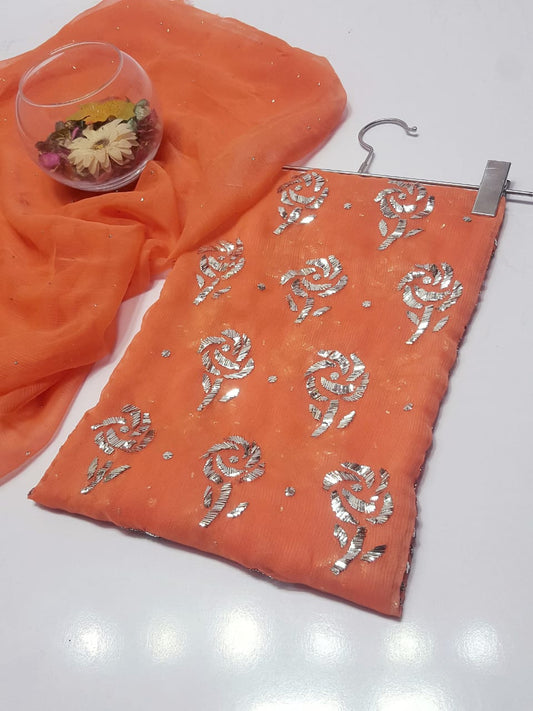 Orange  colour Mukesh Gulab Handmade Work Suits