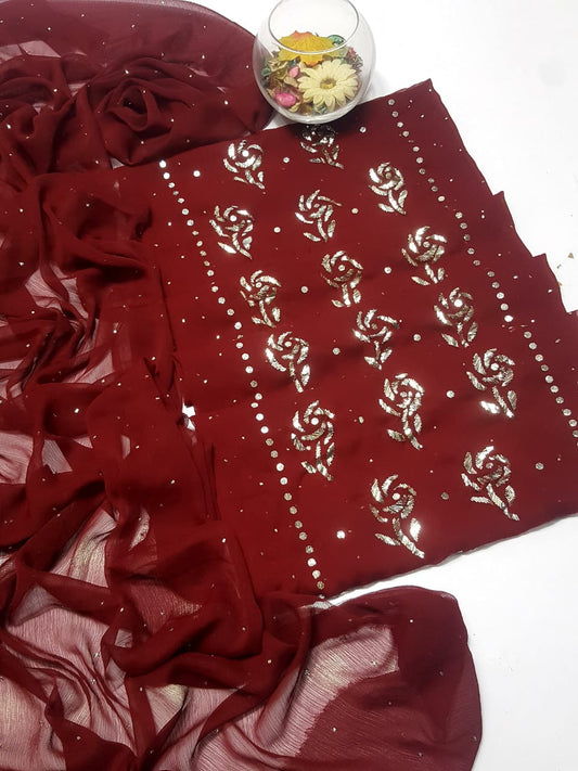 Maroon colour Mukesh Gulab Handmade Work Suits